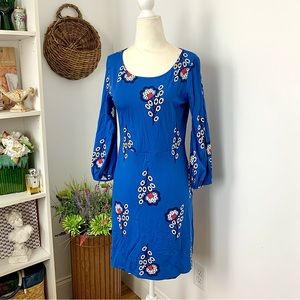 Boden Abstract Floral Print Jersey Knit Dress blue red US 4R 4 SM